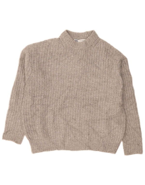 Maglione maglione oversize con collo dolcevita da donna Zara UK 10 piccolo poliestere grigio