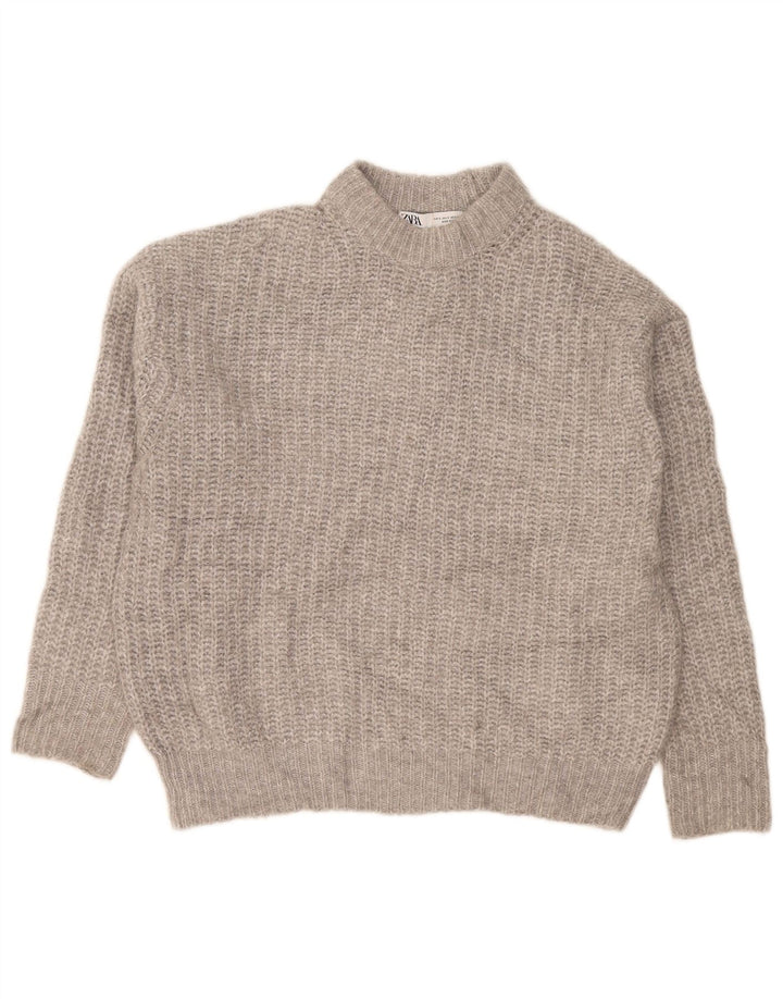 Maglione maglione oversize con collo dolcevita da donna Zara UK 10 piccolo poliestere grigio