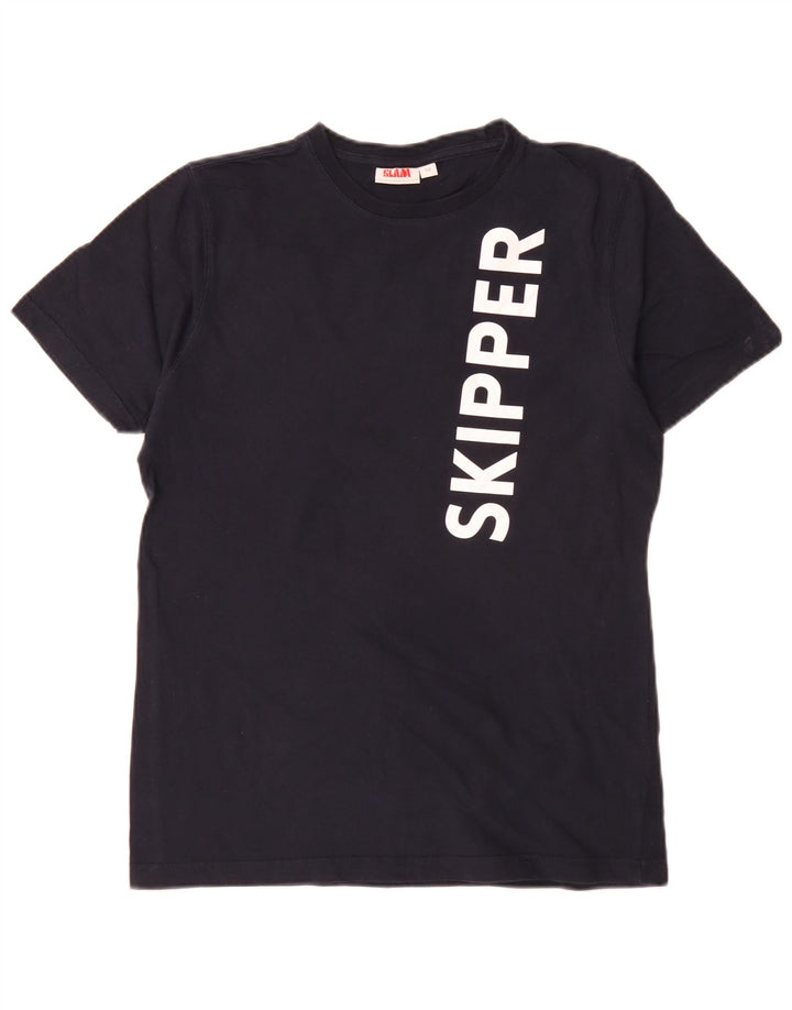 T-shirt grafica da uomo Slam Top in cotone blu navy medio