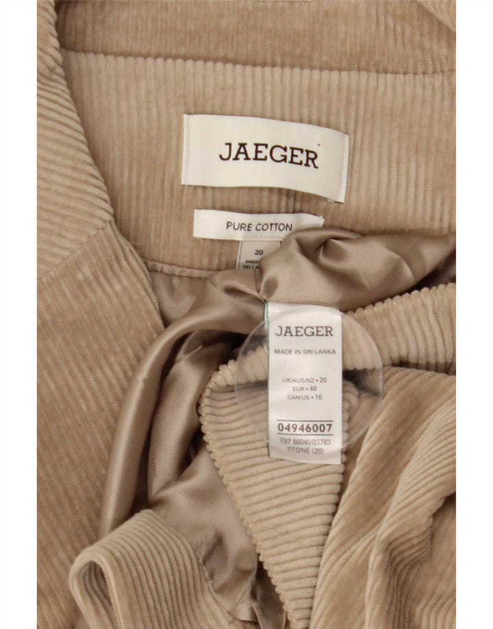 JAEGER Giacca da donna in velluto a coste a 1 bottone UK 20 2XL Cotone beige