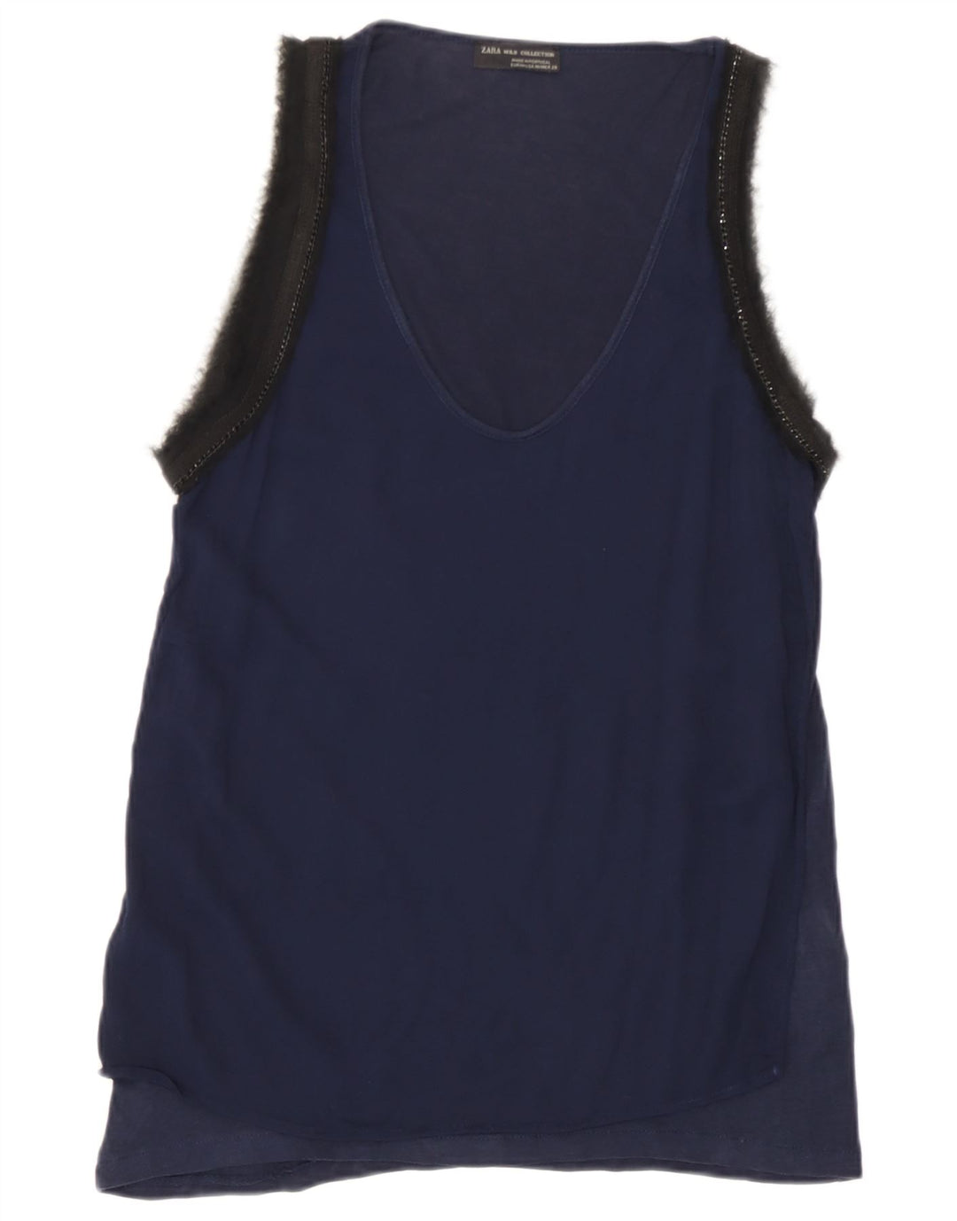 Canotta da donna Zara UK 12 Medium Navy Blue Colourblock Lyocell