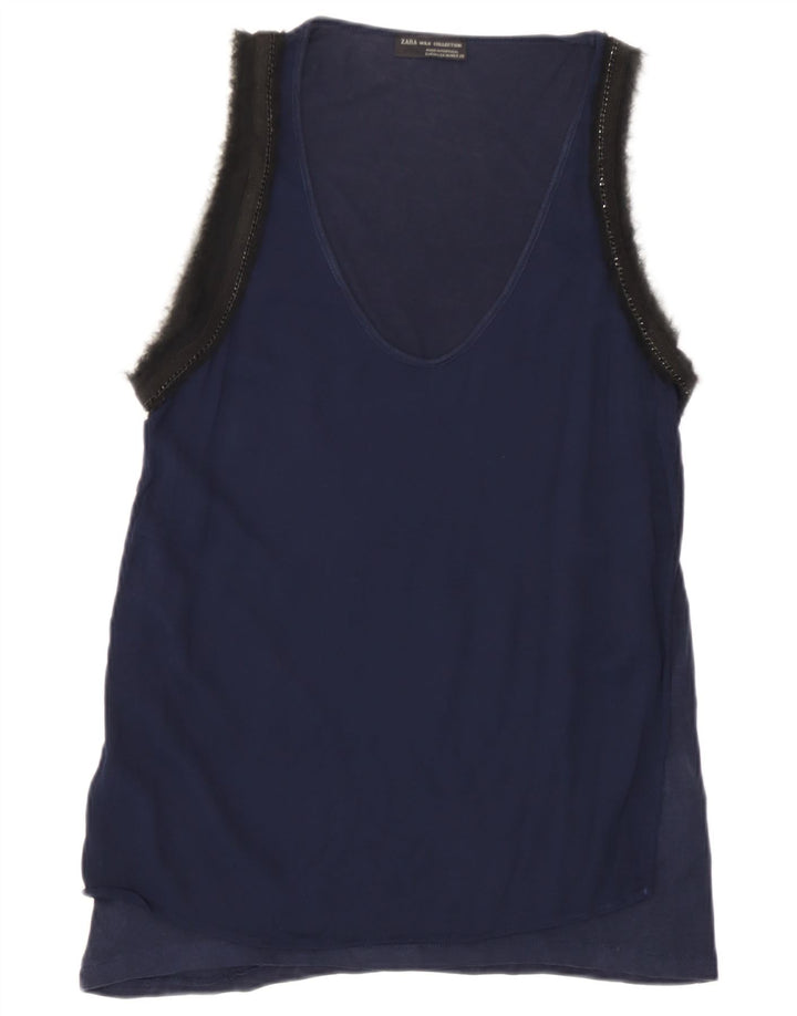 Canotta da donna Zara UK 12 Medium Navy Blue Colourblock Lyocell