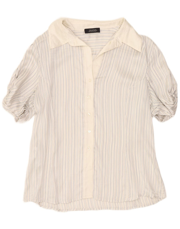 Diana Gallesi camicia a maniche corte da donna camicetta UK 14 grande a righe bianche