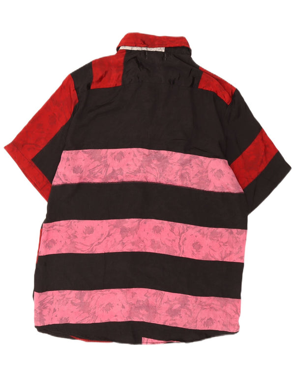 Camicia vintage da uomo a maniche corte grande in seta color block rossa