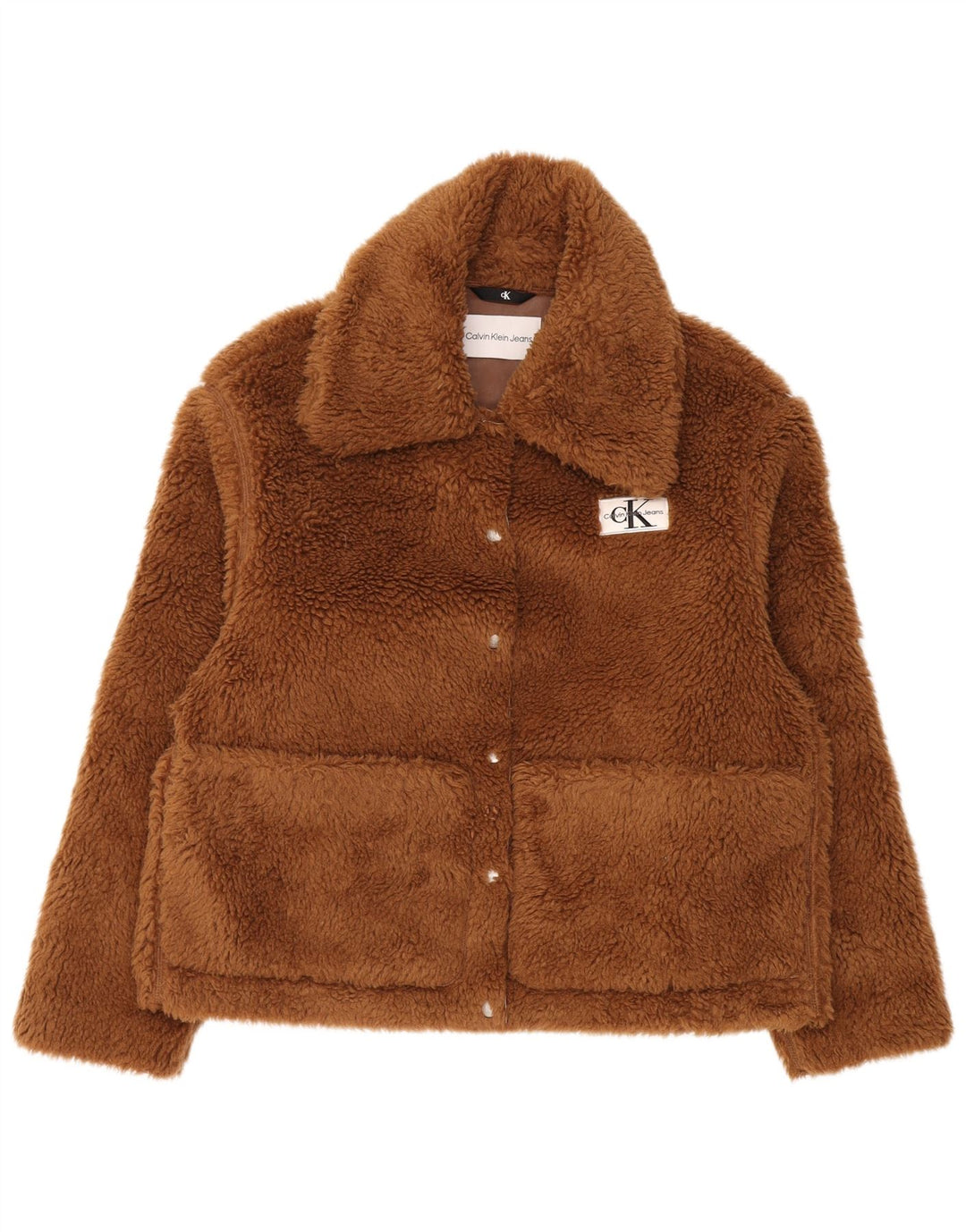 Giacca in pile da donna Calvin Klein Jeans Teddy Bear UK 10 piccola marrone