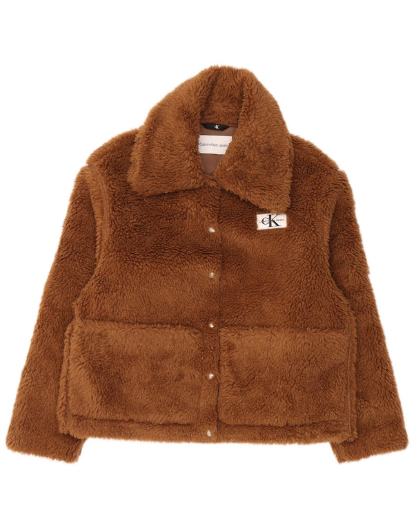 Giacca in pile da donna Calvin Klein Jeans Teddy Bear UK 10 piccola marrone