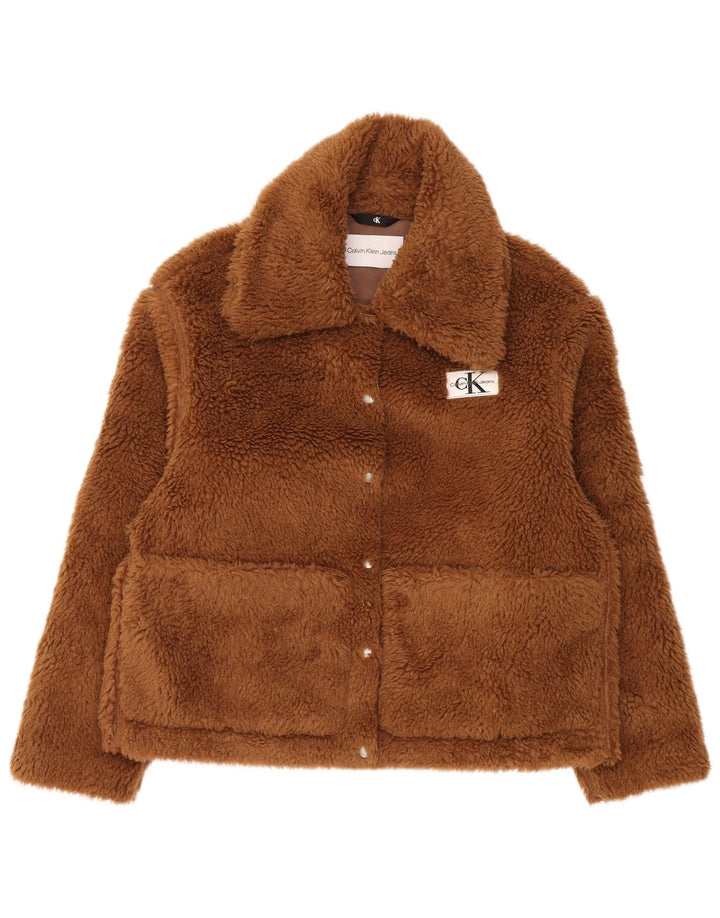 Giacca in pile da donna Calvin Klein Jeans Teddy Bear UK 10 piccola marrone
