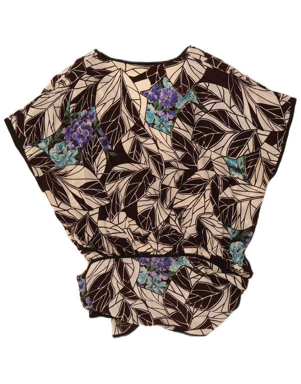 Top corto da donna vintage in camicetta UK 16 grande marrone floreale