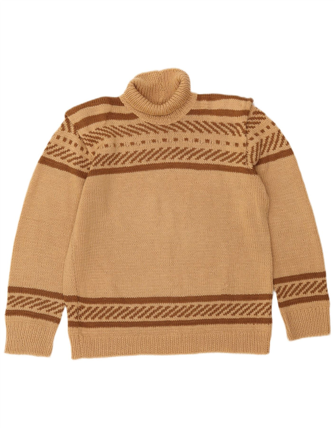 Maglione maglione collo alto da donna VINTAGE UK 16 grandi righe beige