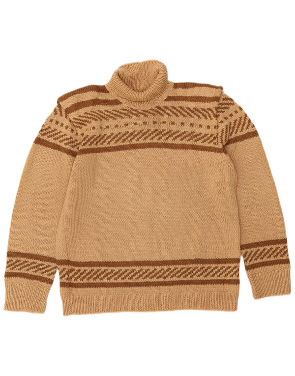 Maglione maglione collo alto da donna VINTAGE UK 16 grandi righe beige