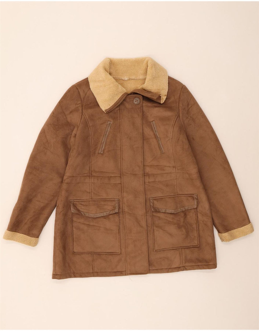 Giacca Sherpa da donna Marks & Spencer UK 16 Large Marrone Poliestere
