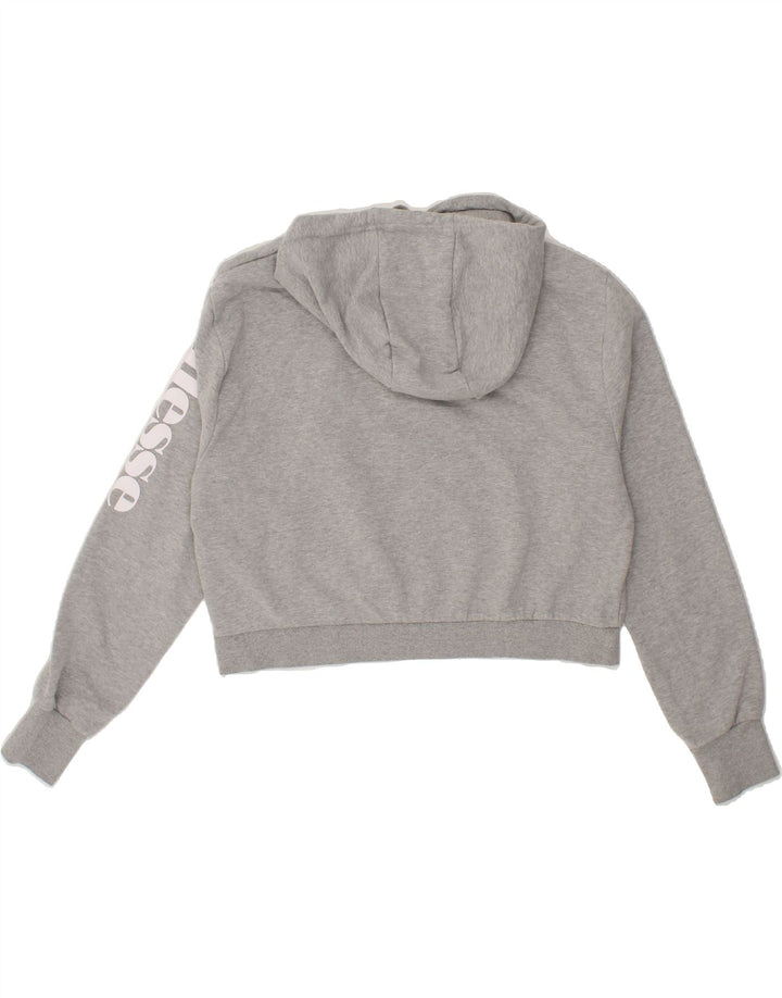 ELLESSE Womens Oversized Crop Graphic Hoodie Jumper UK 12 Medium Grey Vintage Ellesse and Second-Hand Ellesse from Messina Hembry 