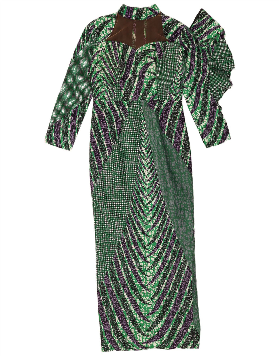 Abito tubino maxi modello astratto da donna vintage UK 12 verde medio