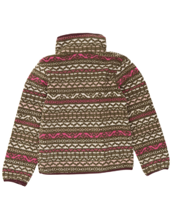 Maglione in pile Columbia per ragazze con bottoni e collo, 7-8 anni, piccolo color kaki Fair Isle