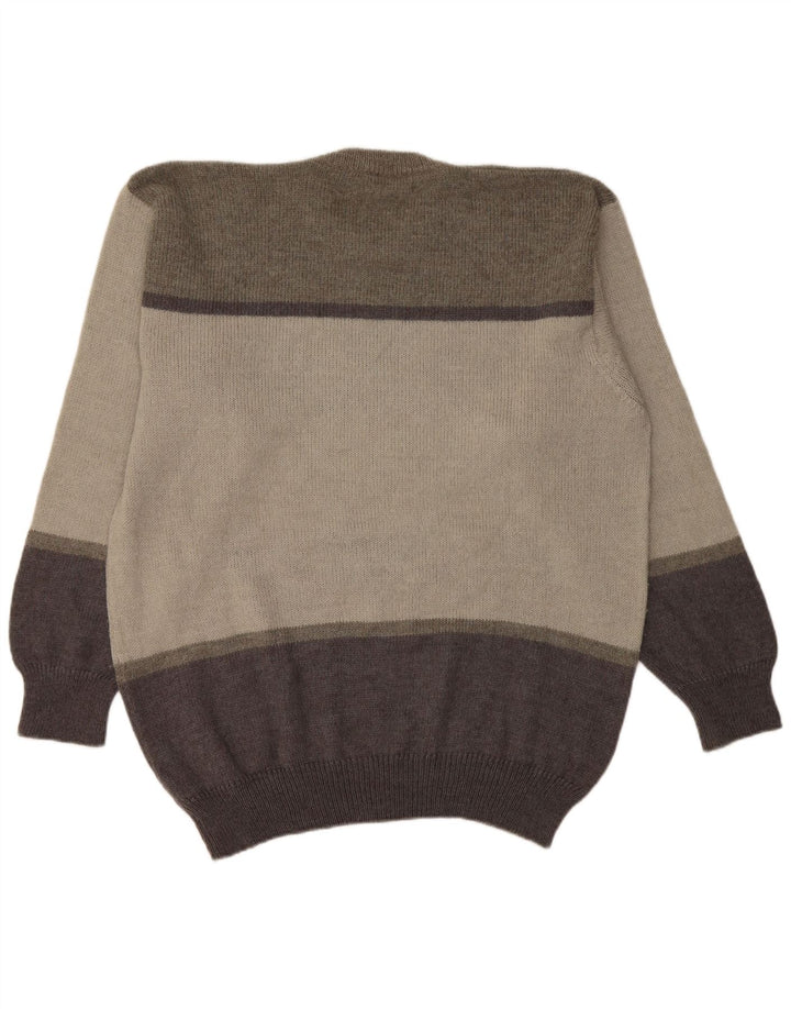 Maglione maglione girocollo da uomo Pierre Monet XL grigio geometrico in lana vergine