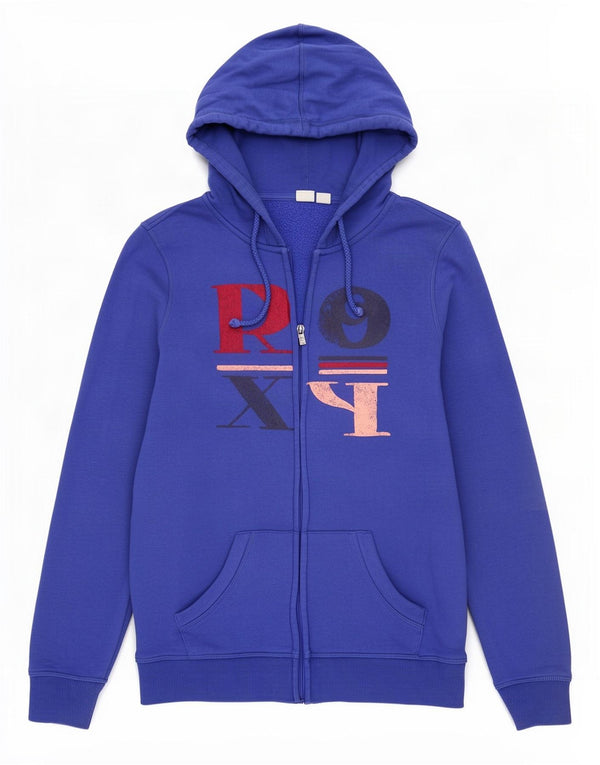 Maglione con cappuccio e zip grafica da donna Roxy UK 18 XL cotone blu