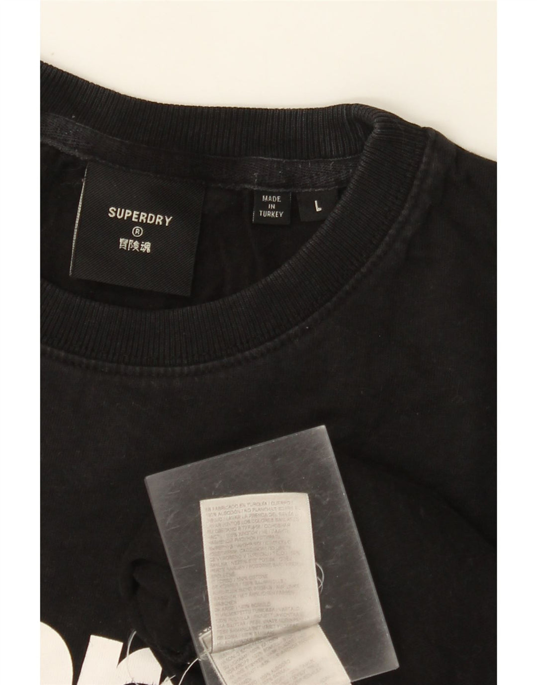 T-shirt grafica da donna SUPERDRY Top UK 16 grande cotone nero