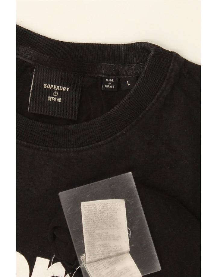 T-shirt grafica da donna SUPERDRY Top UK 16 grande cotone nero