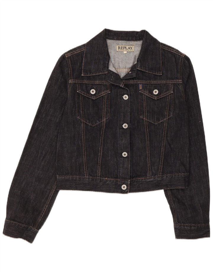 Giacca in denim corta da donna Replay UK 14 grande cotone nero