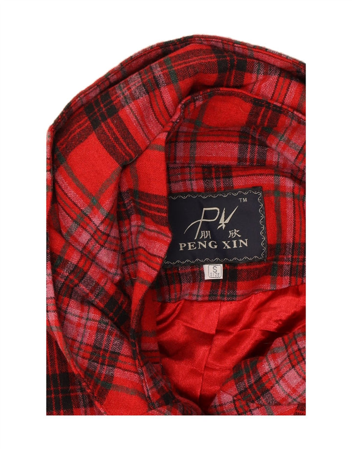 VINTAGE Womens Hooded Overcoat UK 10 Small Red Plaid Wool Vintage Vintage and Second-Hand Vintage from Messina Hembry 
