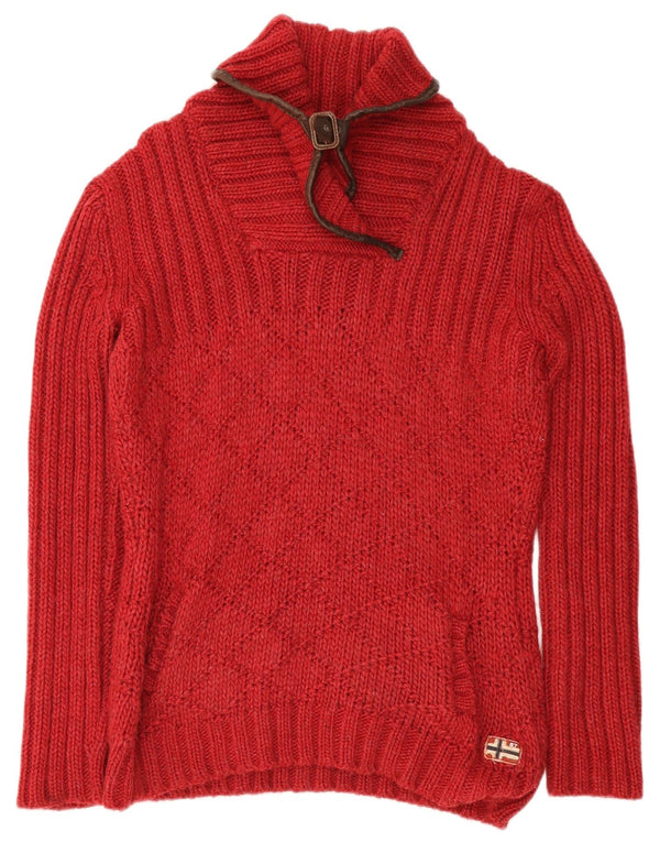 Maglione maglione da donna con collo a scialle Napapijri UK 18 XL rosso acrilico