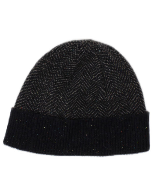 BARBOUR Mens Knit Beanie Hat One Size Grey Herringbone Acrylic Winter