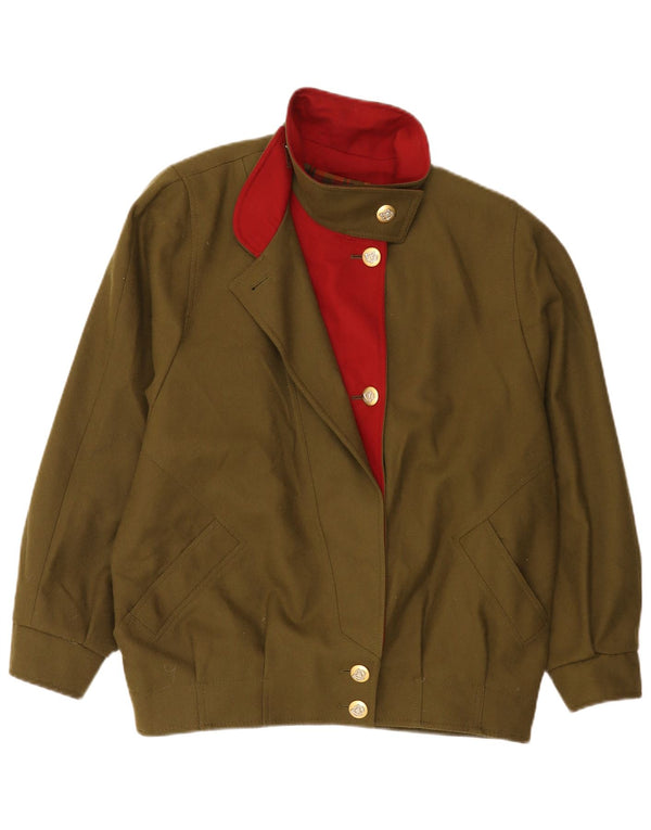 Bomber vintage da donna dalla vestibilità rilassata UK 16 Large Green New Wool Classic