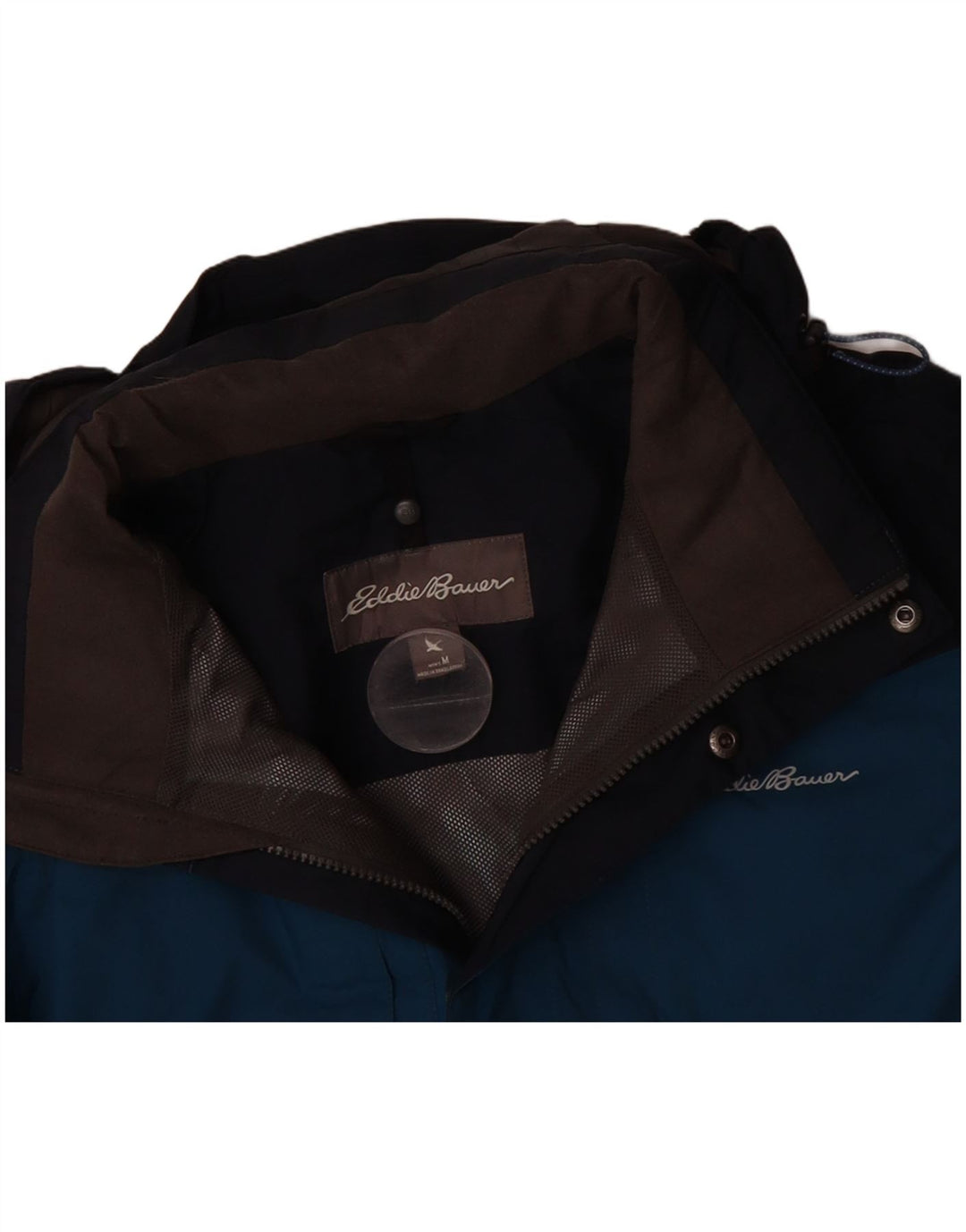 EDDIE BAUER Mens Hooded Rain Jacket UK 38 Medium Blue Colourblock