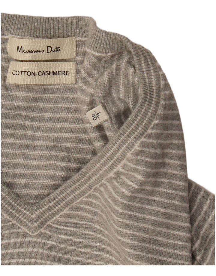 MASSIMO DUTTI Maglione da uomo con scollo a V, cotone a righe grandi grigie
