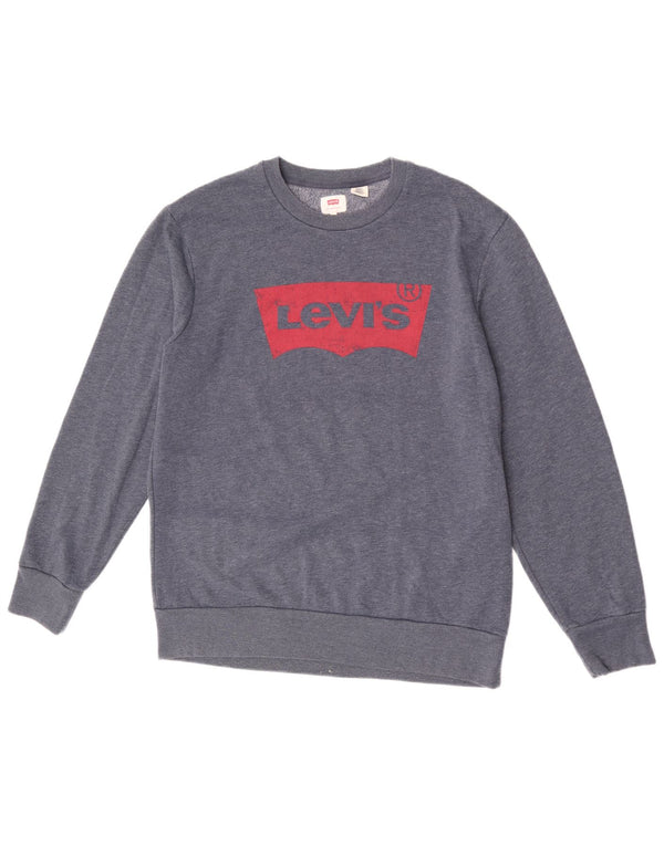 Felpa grafica da uomo Levi's, maglione XL, cotone screziato blu navy