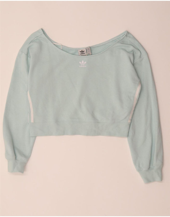 Top Adidas da donna oversize corto con spalle scoperte UK 10 piccolo cotone turchese
