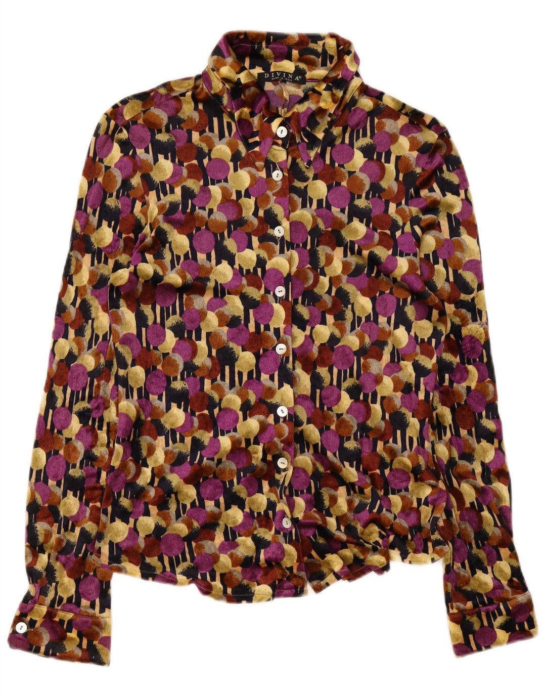 Camicetta camicia in velluto da donna Divina UK 12 media multicolore maculata