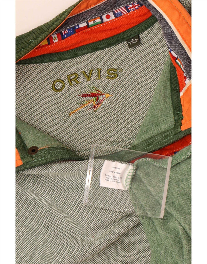 Felpa da uomo con collo con zip Orvis, maglione grande, cotone verde
