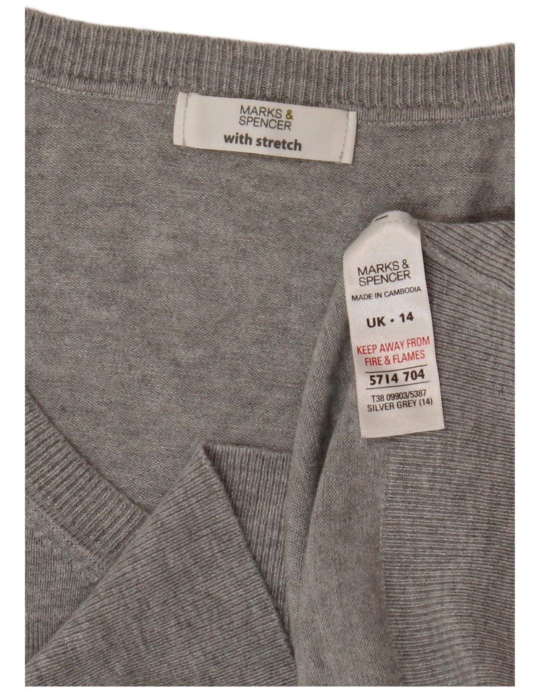 Maglione corto con scollo a V da donna Marks & Spencer UK 14 Grigio medio