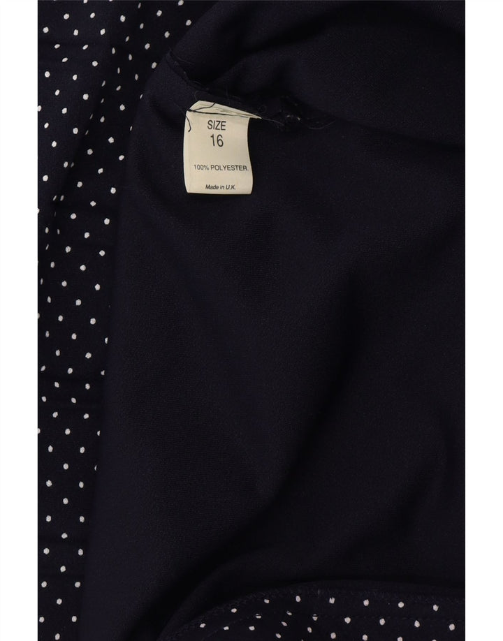 Abito a trapezio da donna VINTAGE UK 16 Grande poliestere maculato blu navy