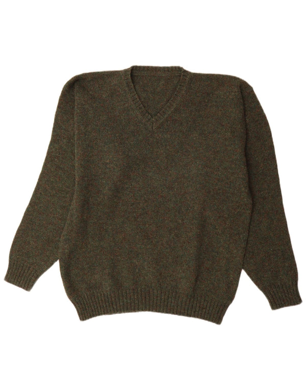 Maglione vintage da uomo con scollo a V XL color kaki
