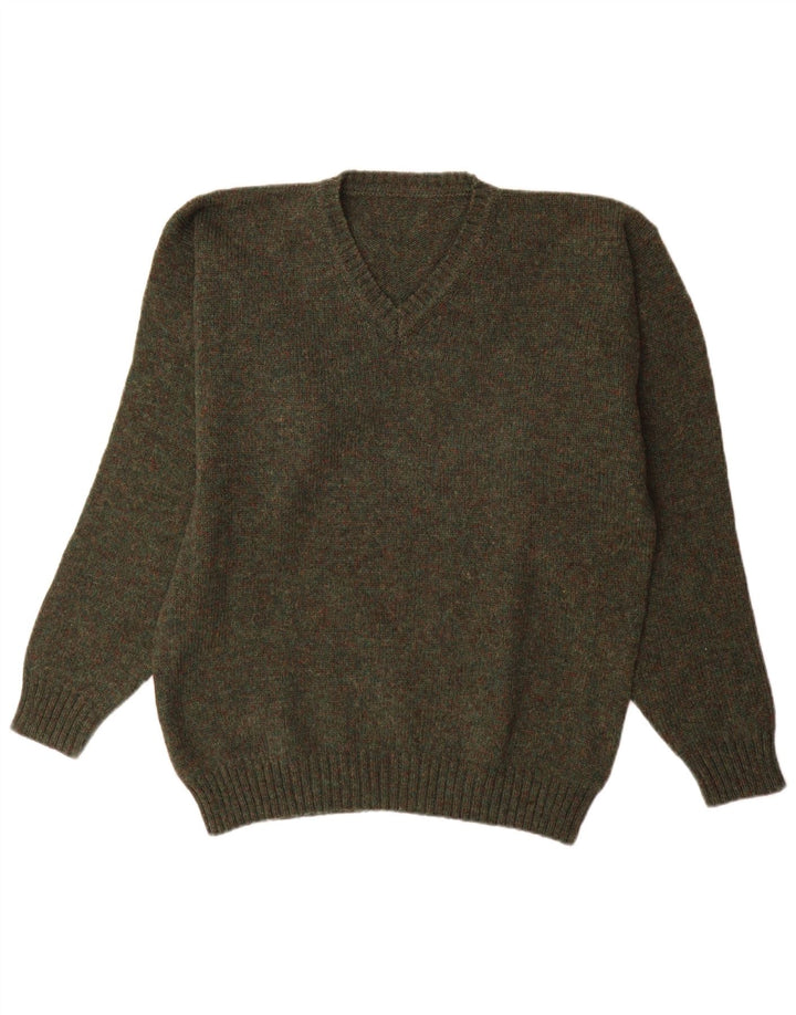 Maglione vintage da uomo con scollo a V XL color kaki