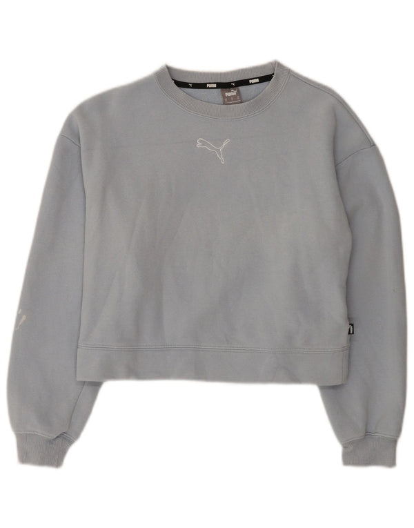 Puma Donna Crop Loose Fit Felpa Maglione UK 6 XS Blu Cotone