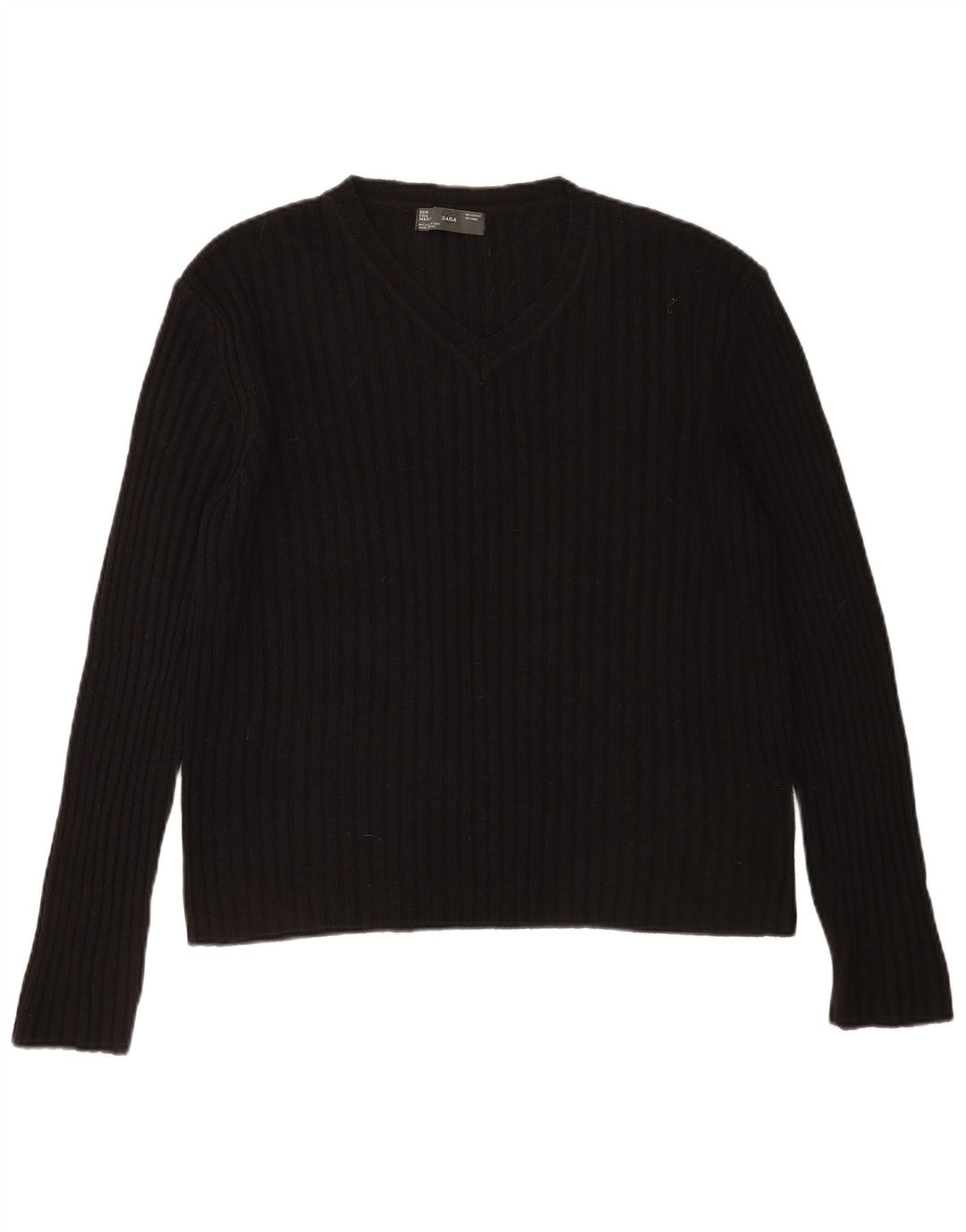 Maglione Zara da uomo con scollo a V grande in acrilico nero