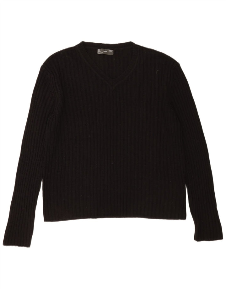 Maglione Zara da uomo con scollo a V grande in acrilico nero