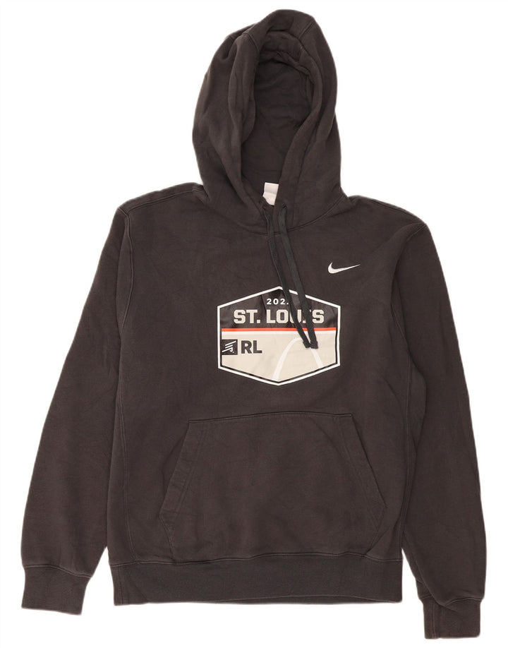 NIKE Mens Graphic Hoodie Jumper Medium Grey Cotton