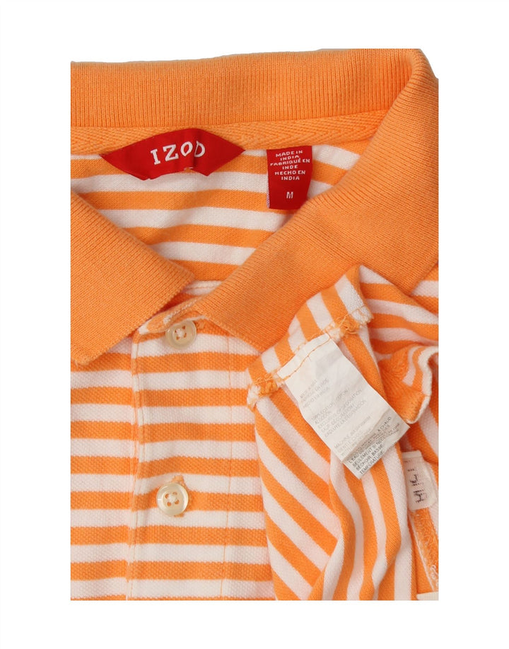 IZOD Mens Polo Shirt Medium Orange Striped Cotton Vintage Izod and Second-Hand Izod from Messina Hembry 