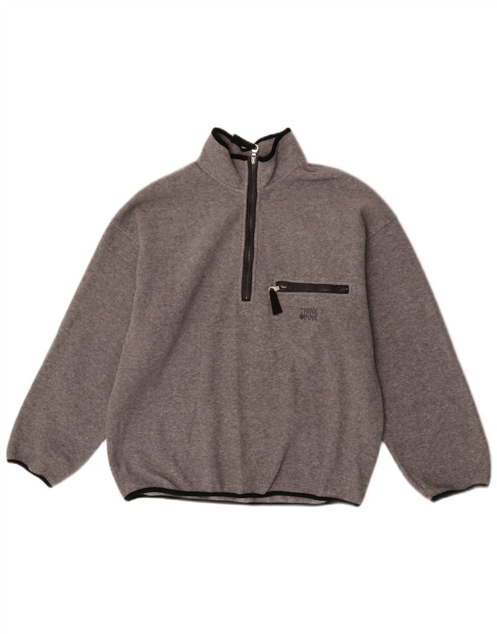 Think Pink Maglione in pile oversize da uomo con zip e collo piccolo grigio