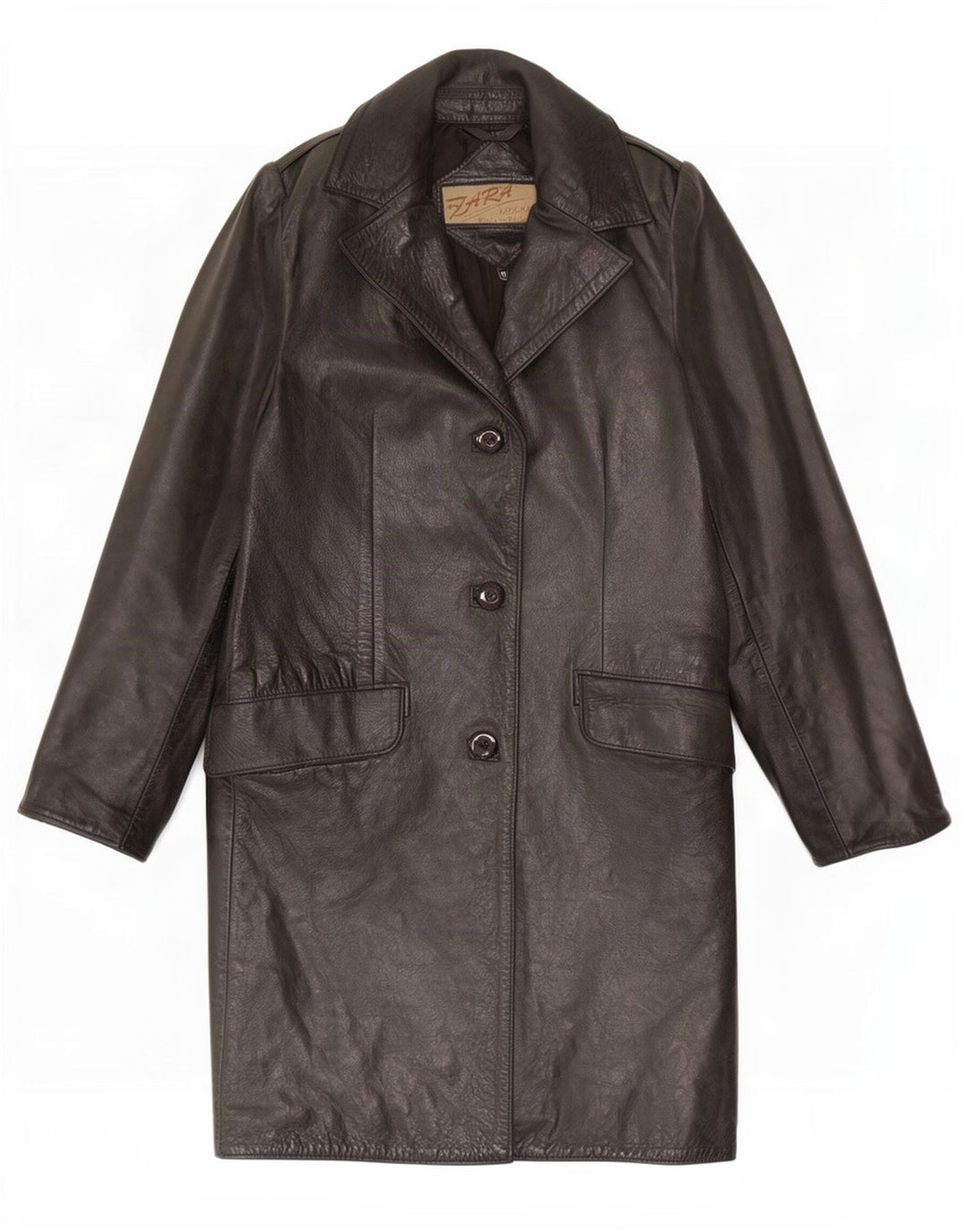 Cappotto in pelle vintage da donna UK 12 medio nero