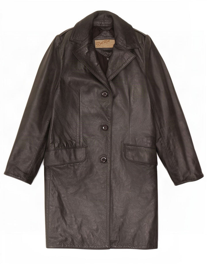 Cappotto in pelle vintage da donna UK 12 medio nero