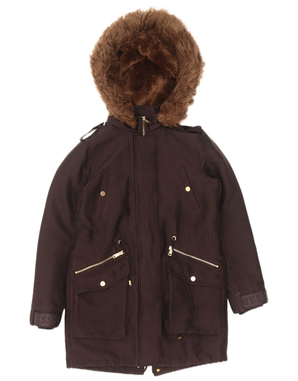 Giubbotto Parka con cappuccio grafico da donna Guess UK 6 XS poliestere nero