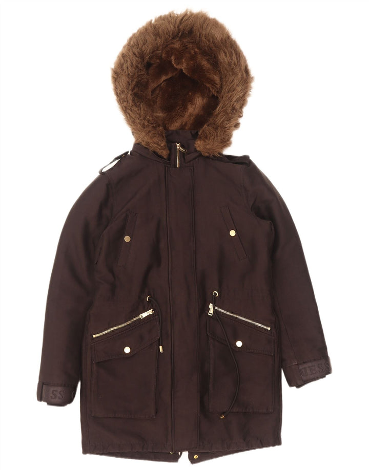 Giubbotto Parka con cappuccio grafico da donna Guess UK 6 XS poliestere nero