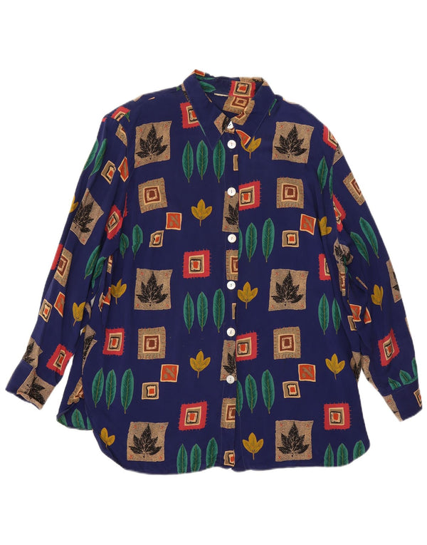 Camicia oversize da donna vintage UK 18 XL Patchwork blu Cupro