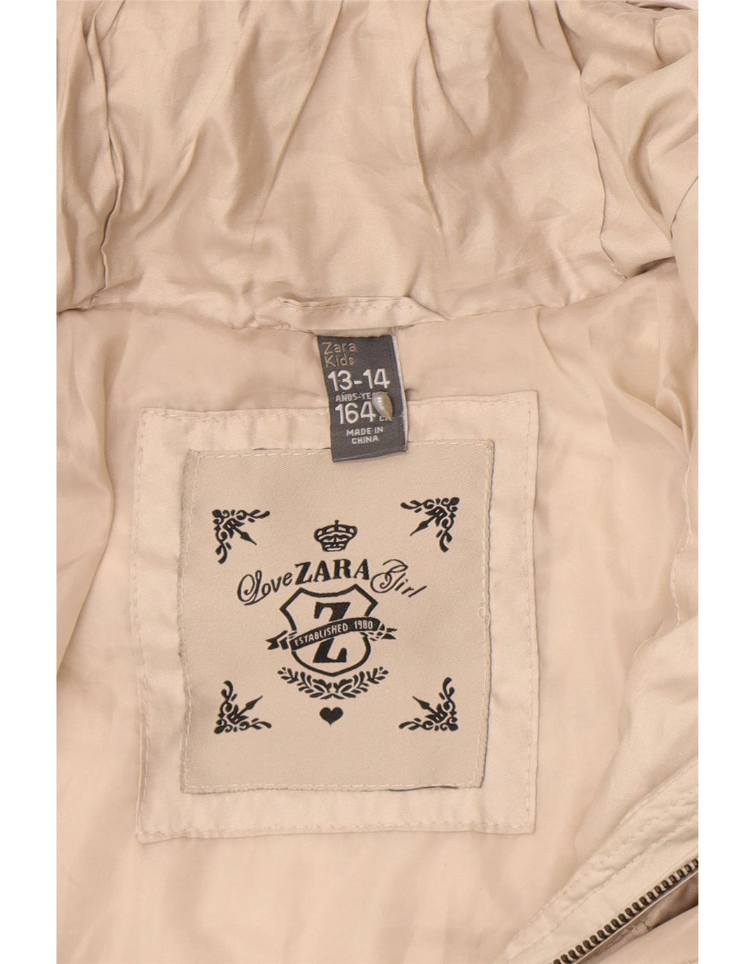 Giacca imbottita con cappuccio per ragazze Zara 13-14 anni Beige
