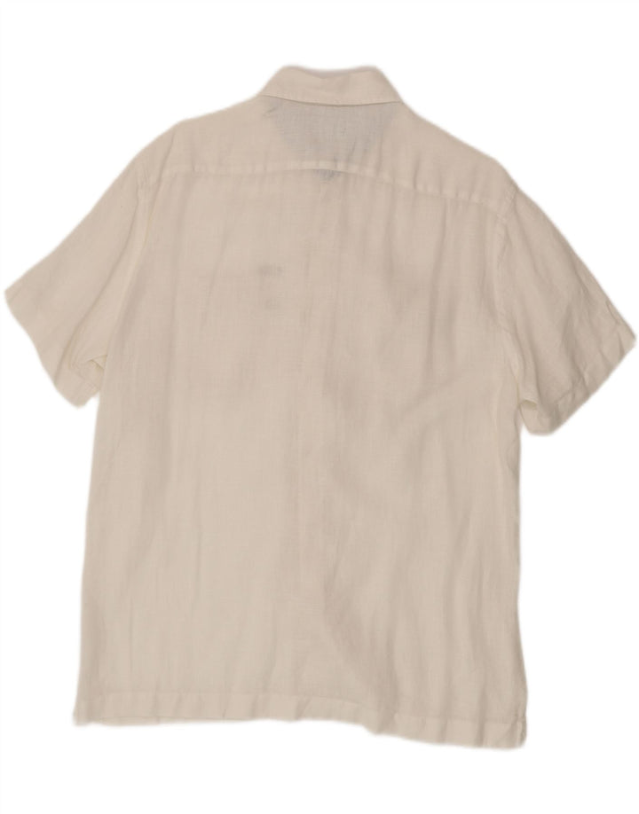 NAVIGARE Mens Short Sleeve Shirt Medium White Linen